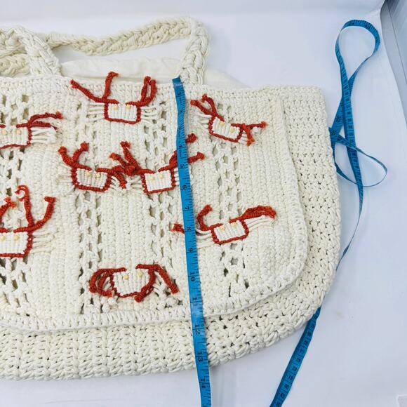 Viral Crochet Crab Bag Cream 100% Cotton Knit Tote Purse Made in India - Picture 8 of 9